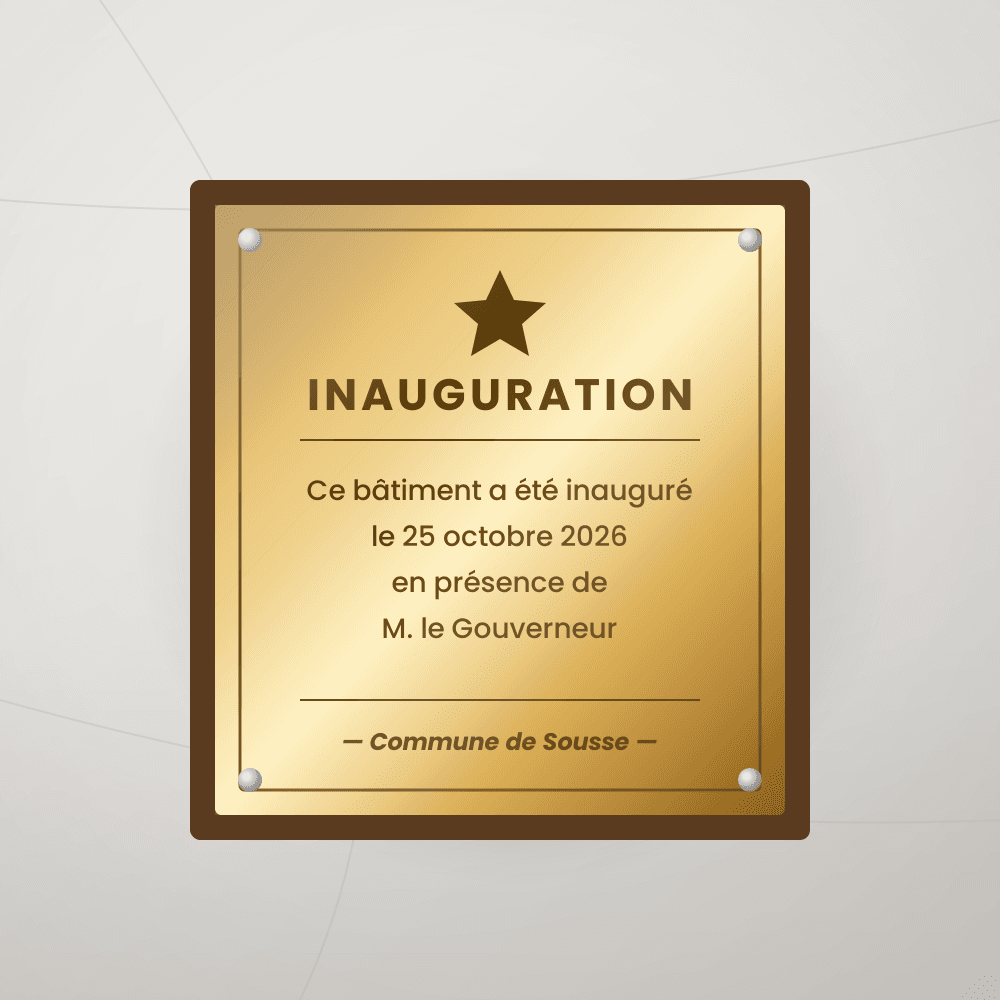 Plaque commémorative dorée d’inauguration