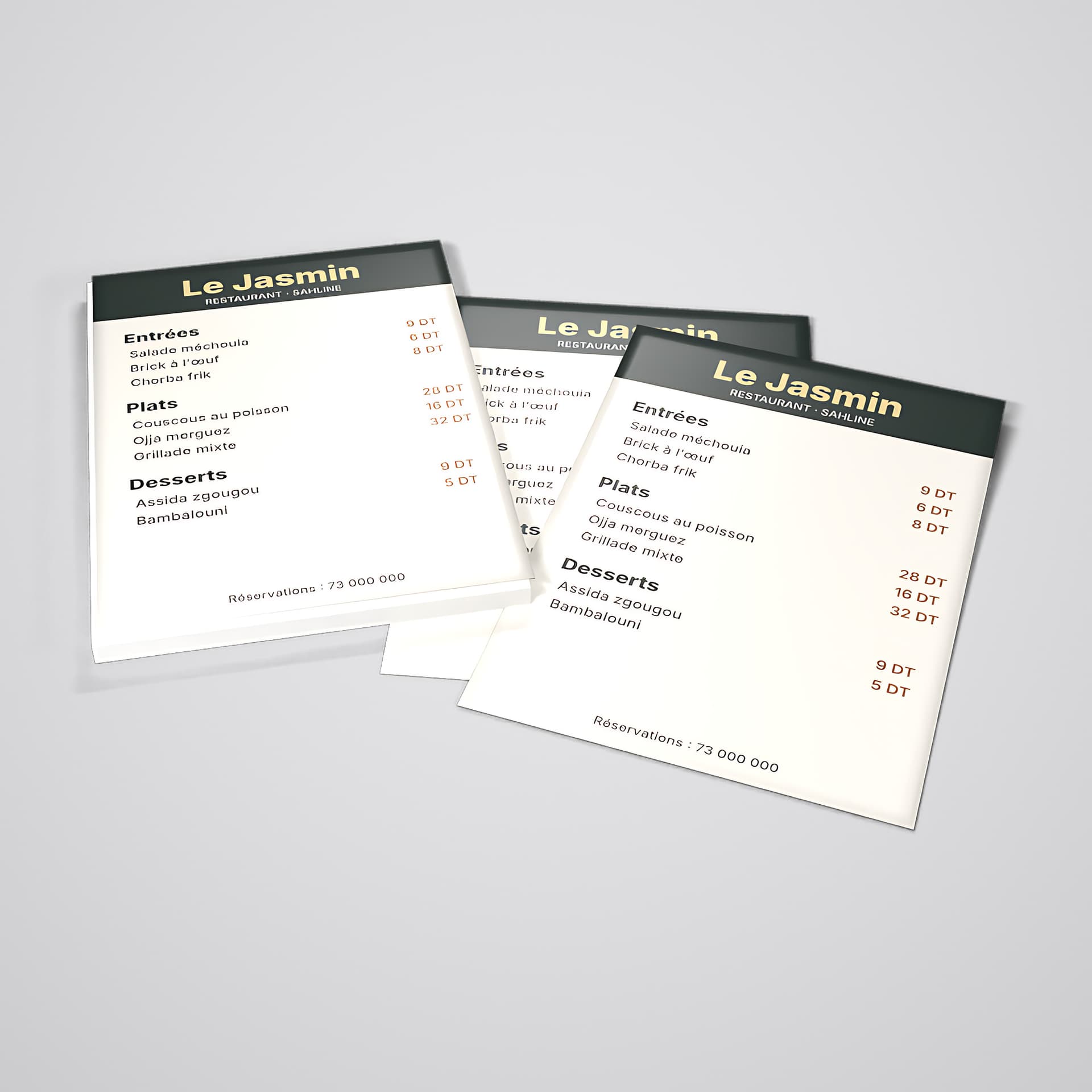 Menus de restaurant imprimés