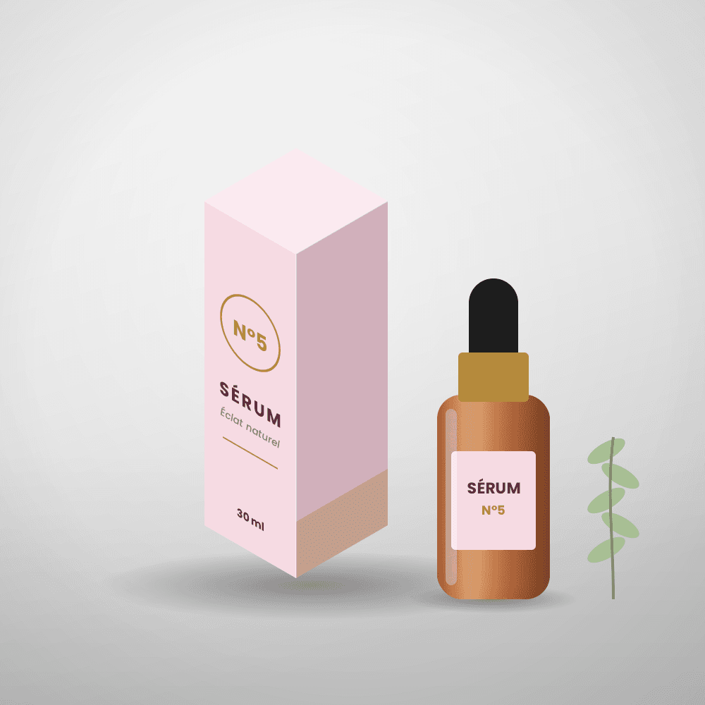 Étui en carton et flacon de sérum personnalisés