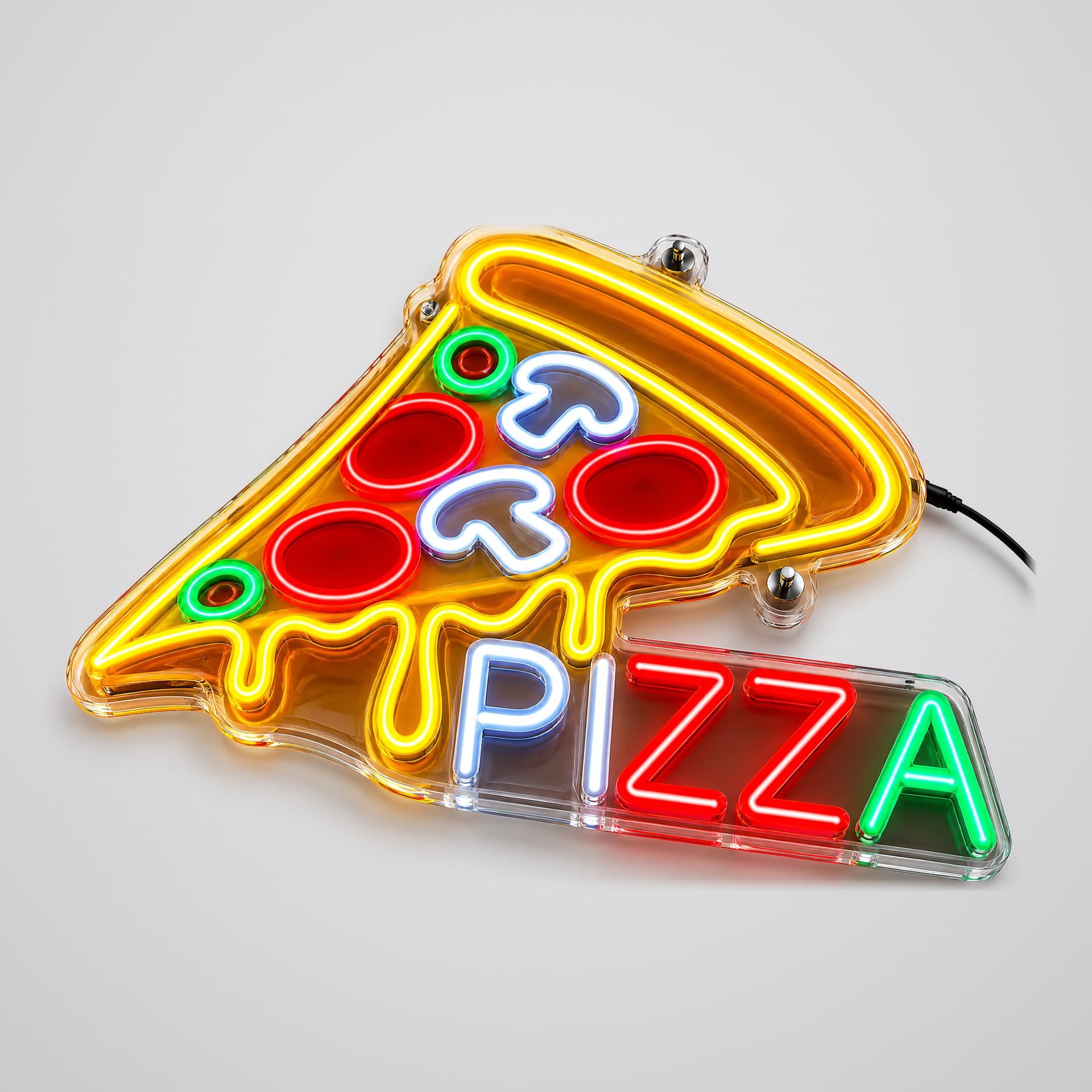 Enseigne néon en forme de pizza