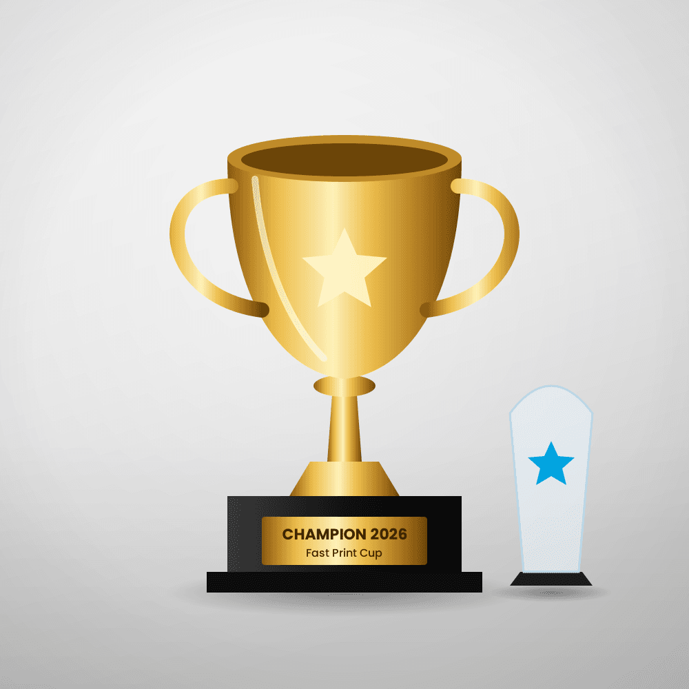 Coupe dorée sur socle gravé et trophée en verre