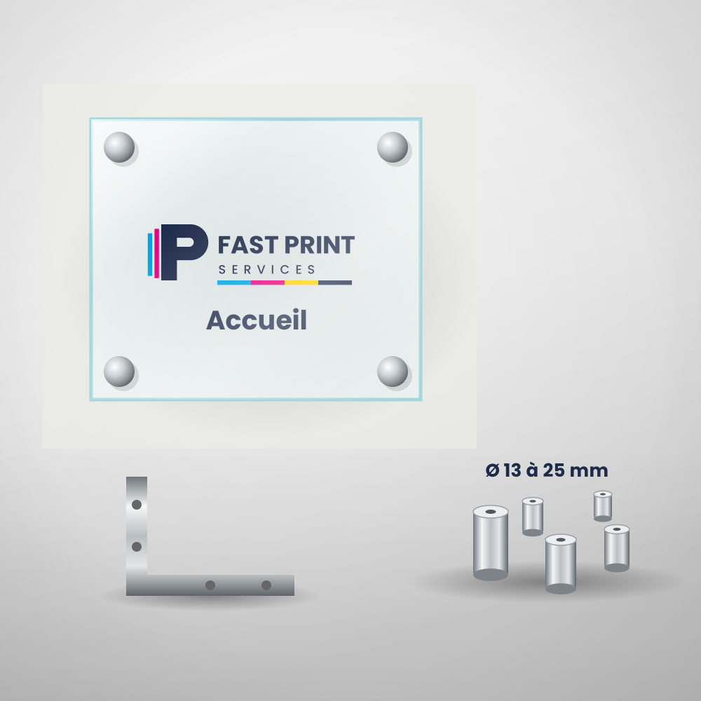 Entretoises de 13 à 25 mm et équerre pour fixer une plaque