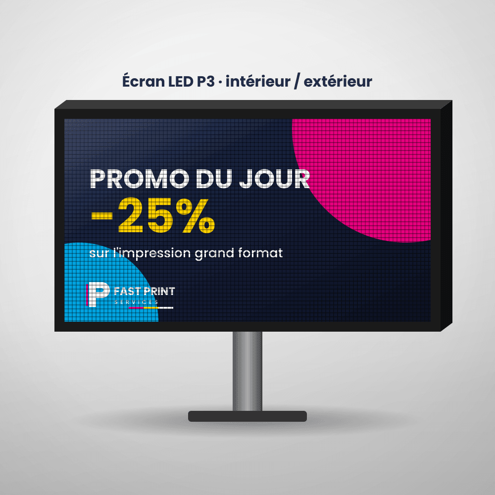 Écran LED P3 intérieur et extérieur affichant une promotion