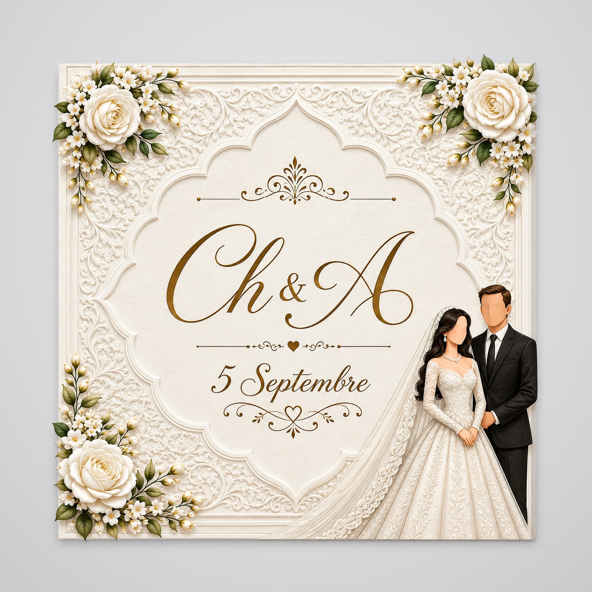 Plaque de mariage personnalisée en relief